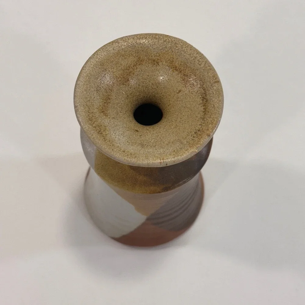 Studio Pottery‎ Stoneware Bud Vase 6.25in Earth Tones Ribbed | Boho MCM